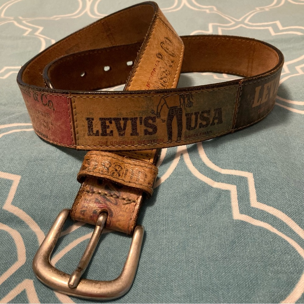 Vintage Levi’s Distressed Leather Multi Logos & Colors Belt